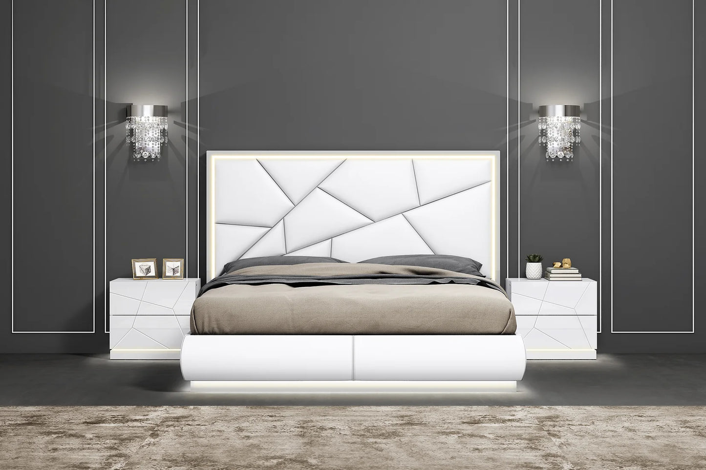 Lea Collection White LED Italian Bedroom Set B88