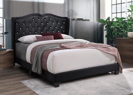 Elena Black Velvet Queen Platform Bed B9332