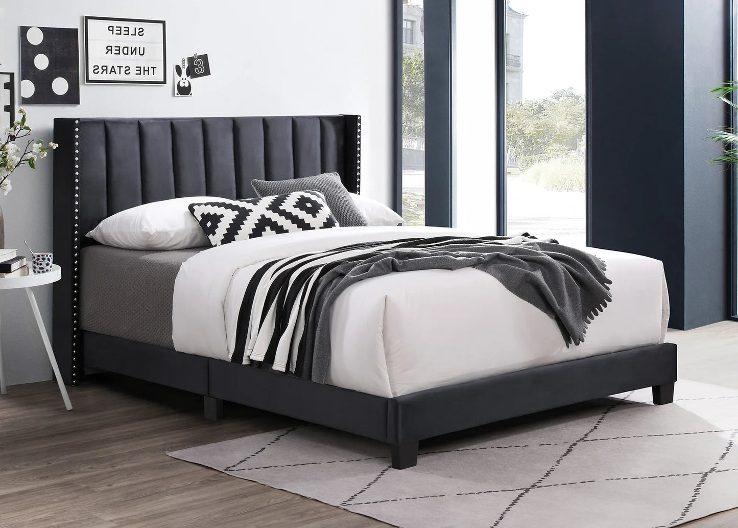 Lola Black Velvet King Platform Bed B9334