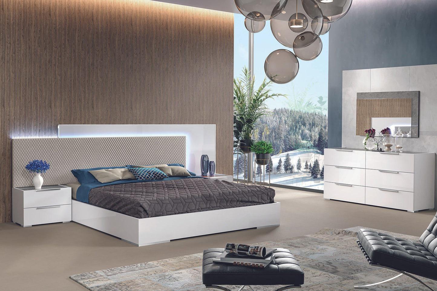 Fabiana Collection White LED Italian Bedroom Set