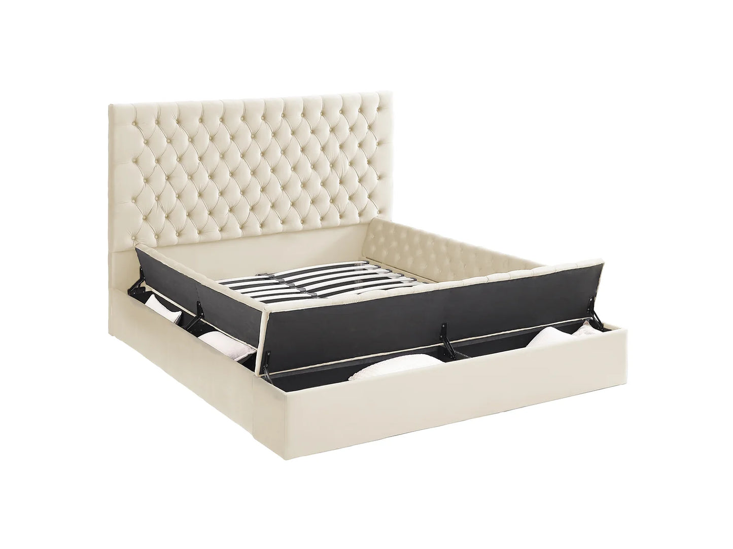 Catalina Cream Velvet King Storage Bed B8011