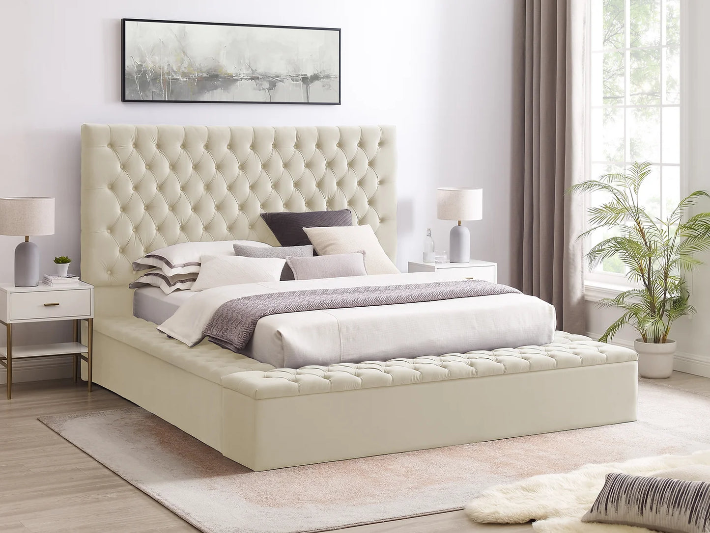 Catalina Cream Velvet King Storage Bed B8011