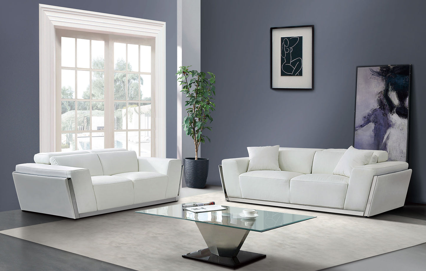 Domo White TOP GRAIN LEATHER Sofa and Loveseat MI-8010