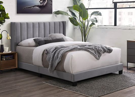 Lola Grey Velvet Queen Platform Bed B9334