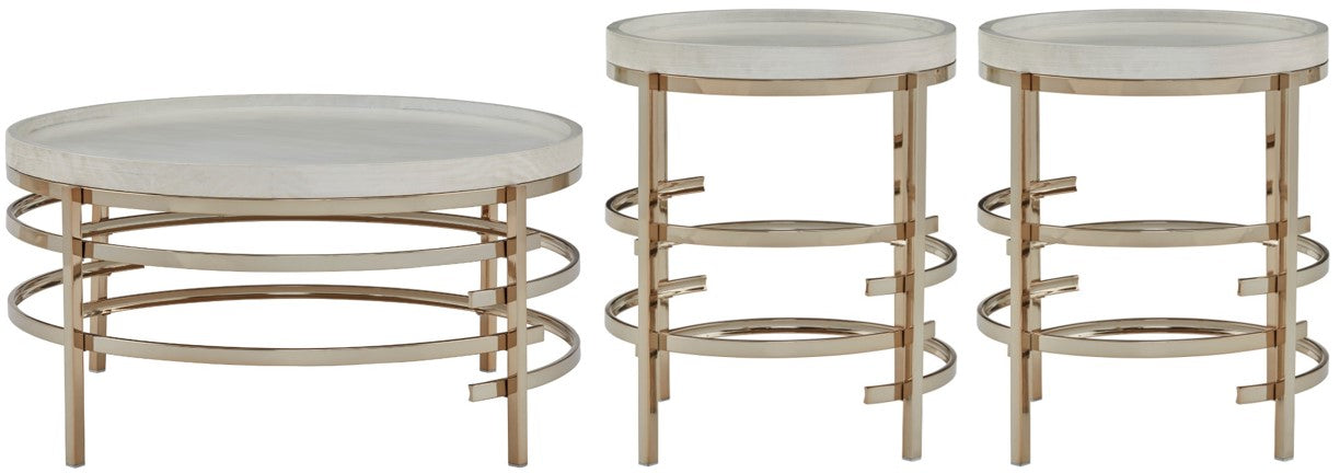 Montiflyn White/Gold Finish 3pc Coffee Table

Set