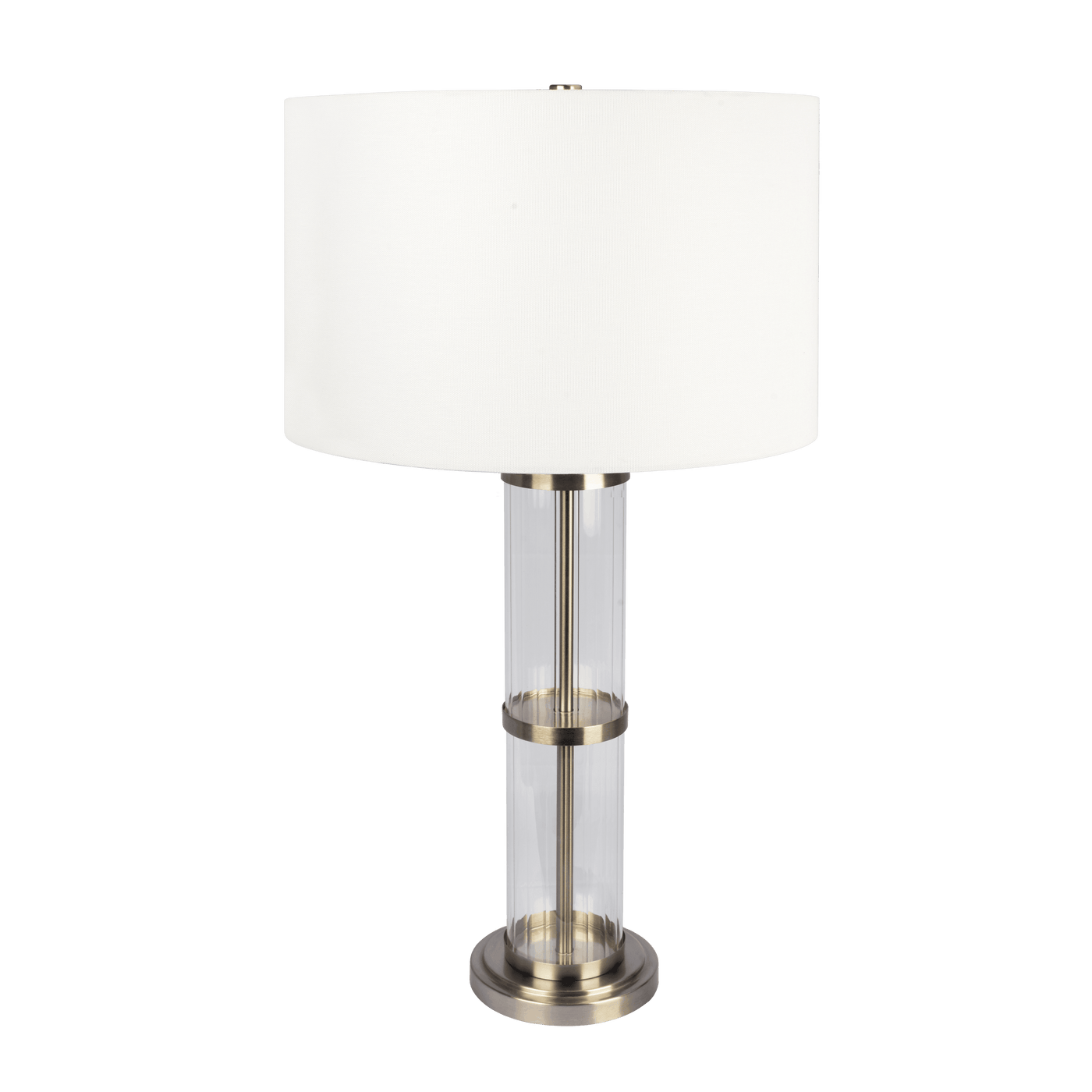 Echo Brushed Nickel Table Lamp with On/Off Switch Clear Glass Body Metal Base