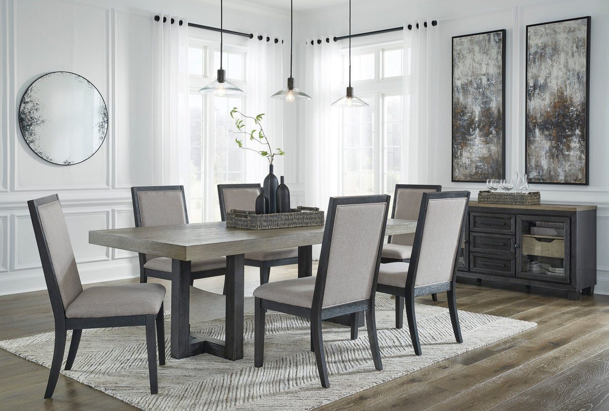 Foyland Light Gray/Black Rectangular Dining Set D989