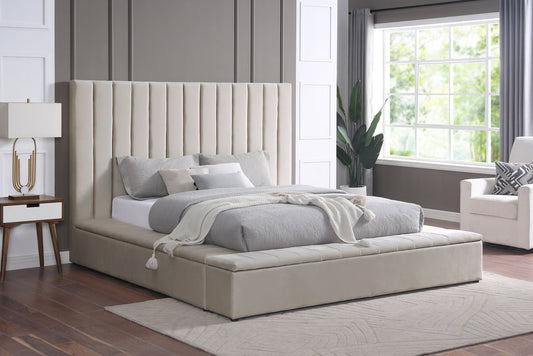 France Beige Velvet King Platform Bed