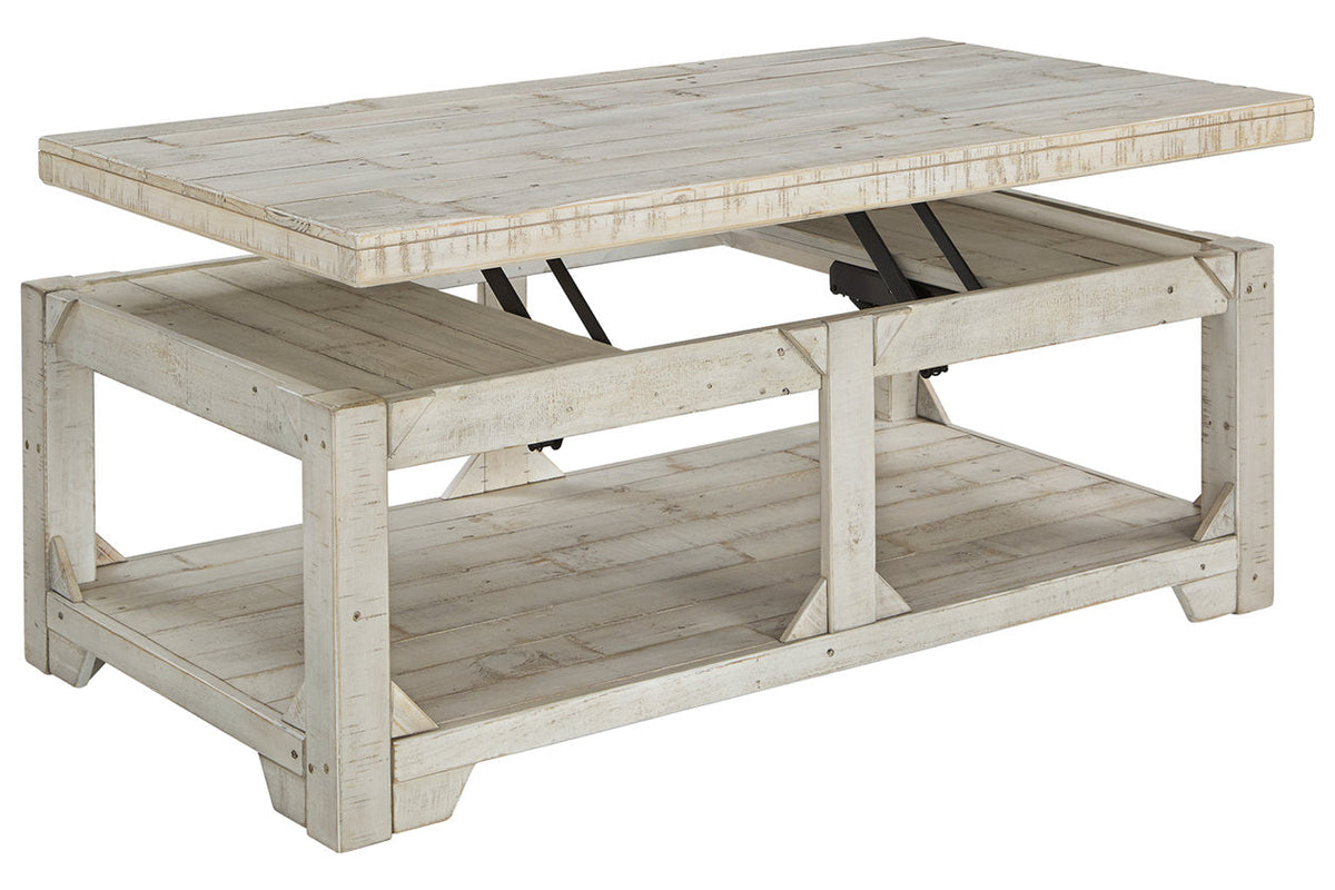 Fregine Whitewash Coffee Table with Lift Top