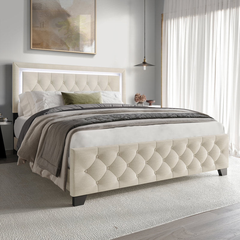 HH280 Beige LED Platform Bed