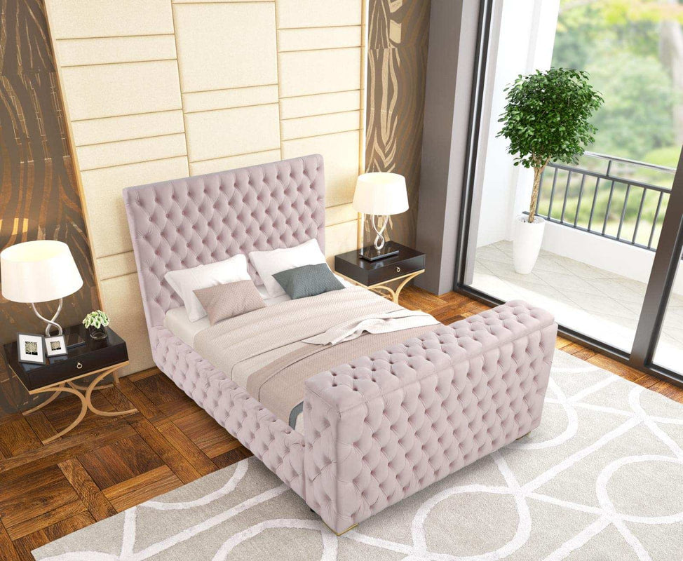 Future Pink Velvet FIREPLACE/BLUETOOTH SPEAKERS/TV STAND Platform Queen Bed