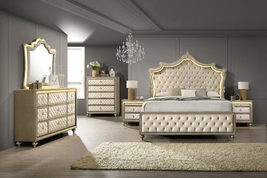 Kingdom Cream Velvet Panel Bedroom Set