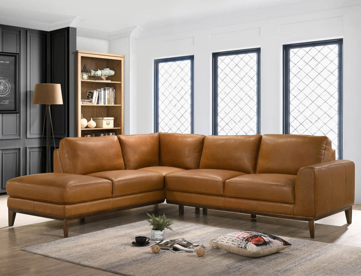 London 97" Tan Full Grain Leather LAF  Modern Sectional