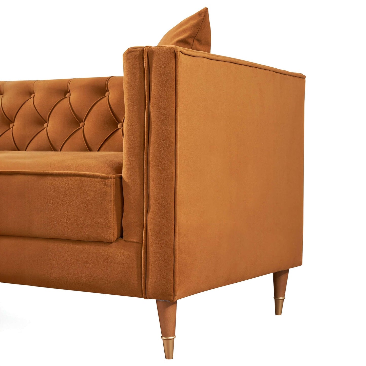 Lewer Mid Century Modern Cognac Velvet Sectional