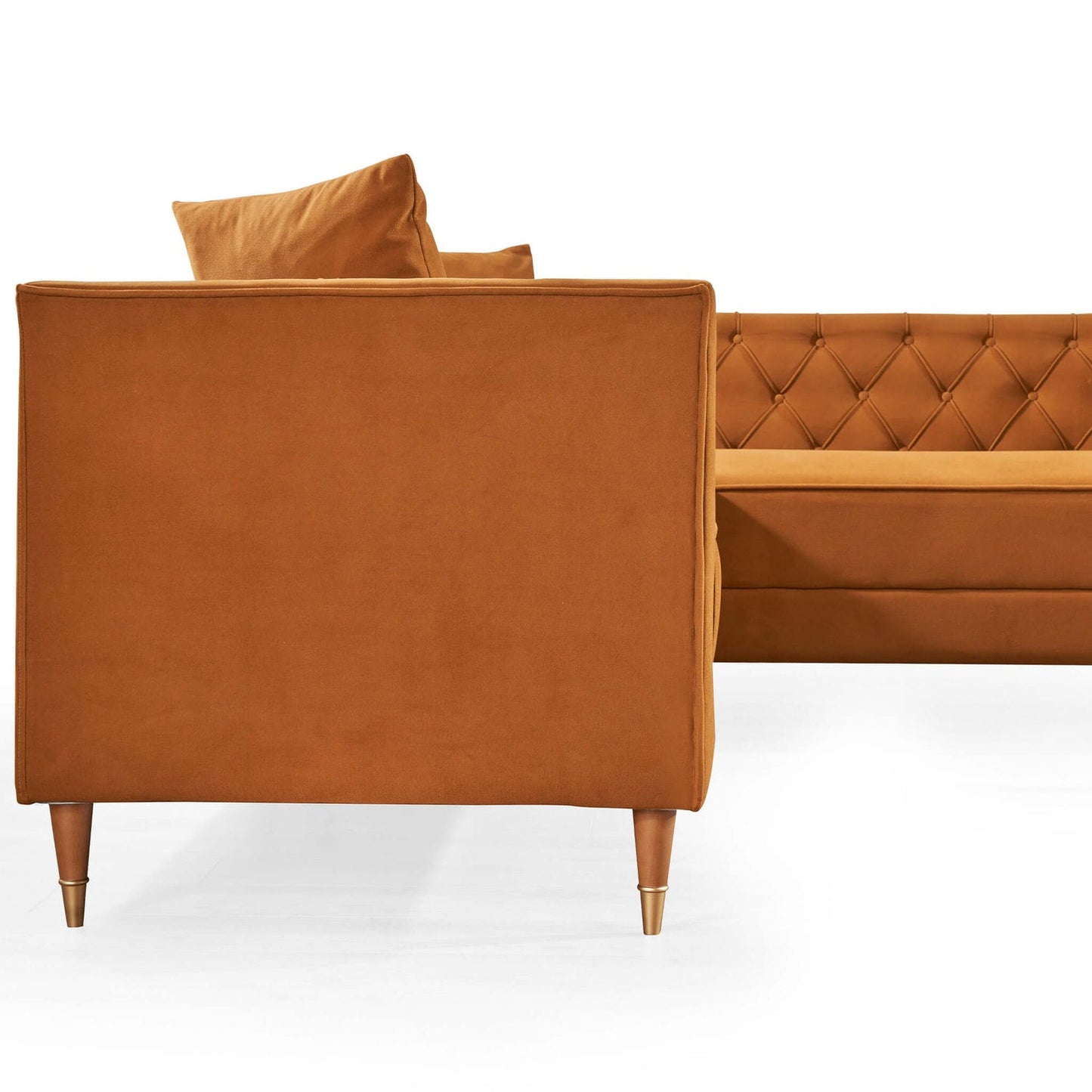 Lewer Mid Century Modern Cognac Velvet Sectional