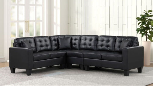 Logan Black Leather  Reversible Sectional