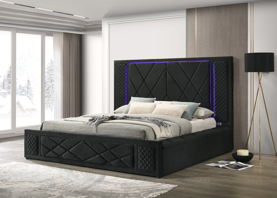 Lorenzo Black Velvet Queen Platform Bed