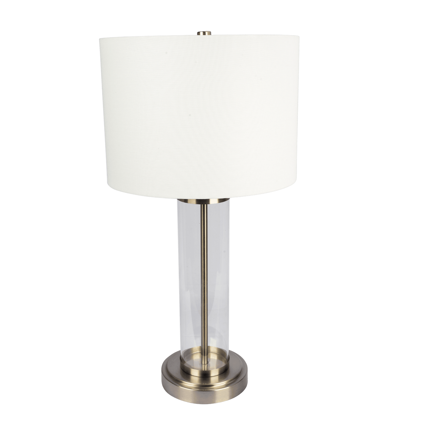 Luna Brushed Nickel Table Lamp with On/Off Switch Clear Glass Body Metal Base