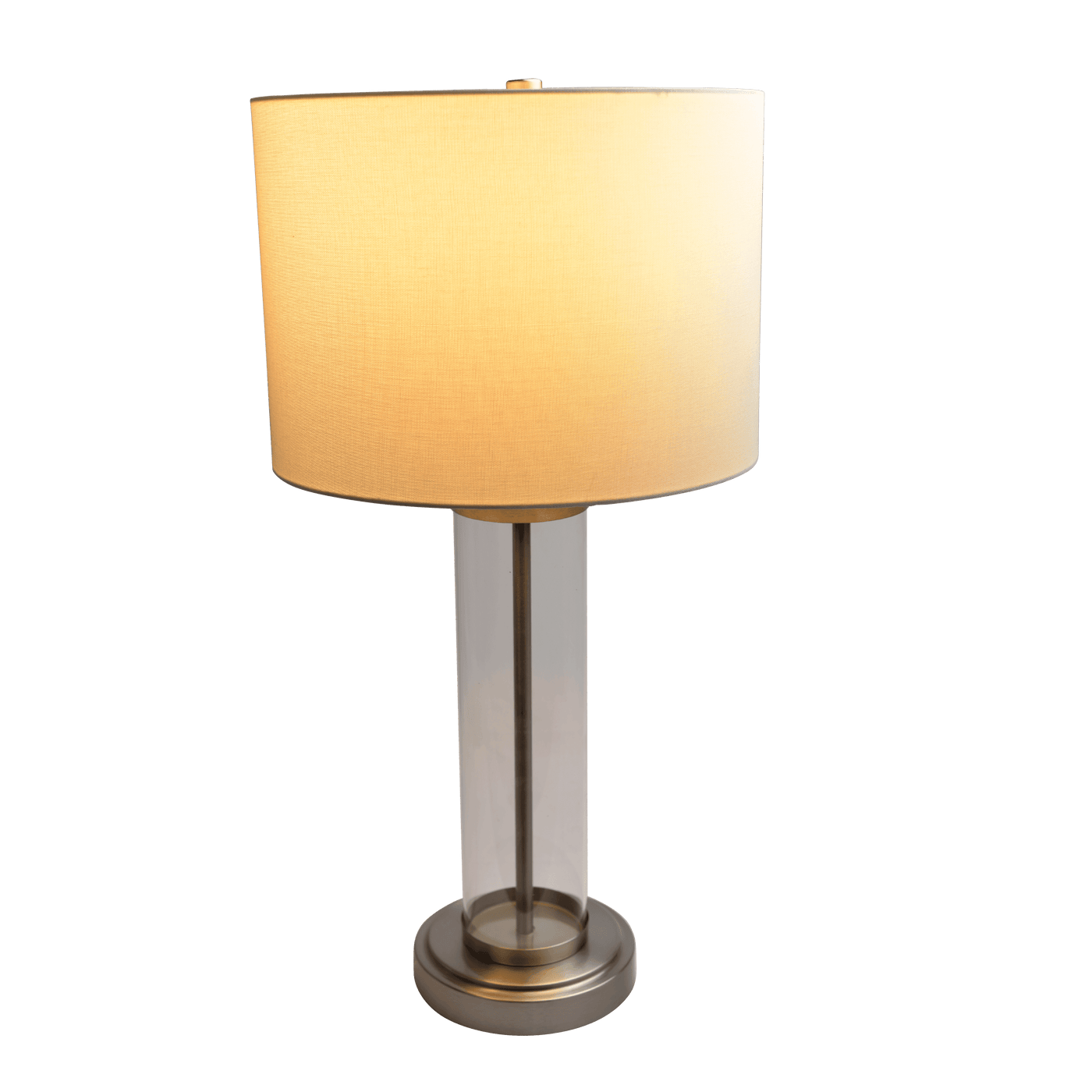 Luna Brushed Nickel Table Lamp with On/Off Switch Clear Glass Body Metal Base