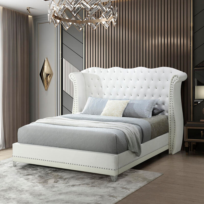 Luxor White Velvet King Platform Bed