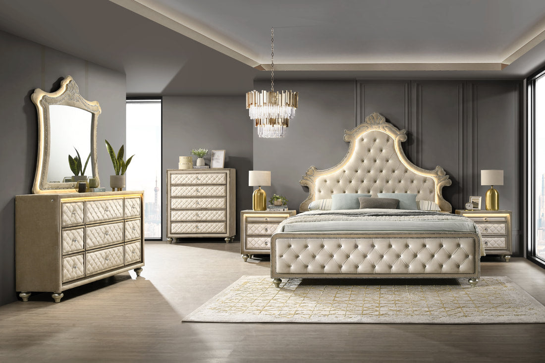 Majesty Cream Velvet Panel Bedroom Set