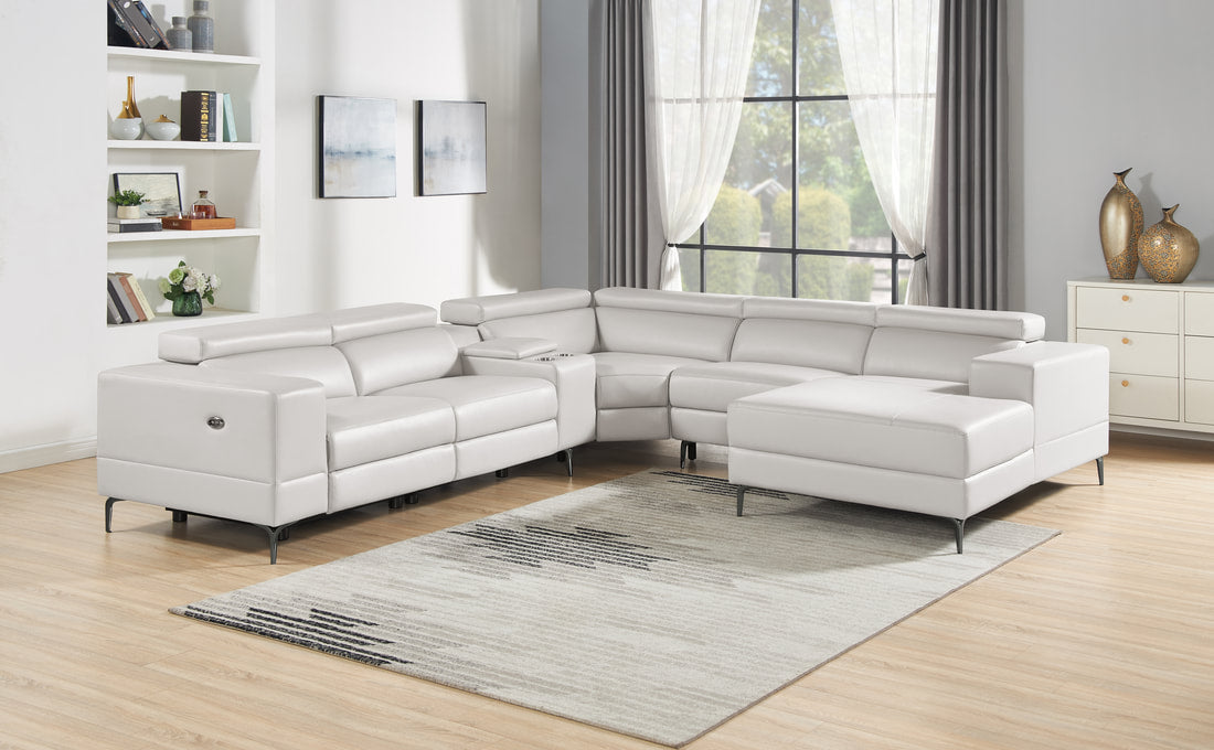 Milano White 2-POWER 6pc Reclining Sectional