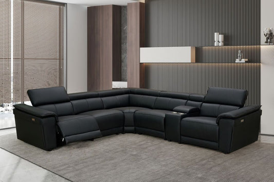 Newyork Black 2-POWER/TOP GRAIN LEATHER Sectional