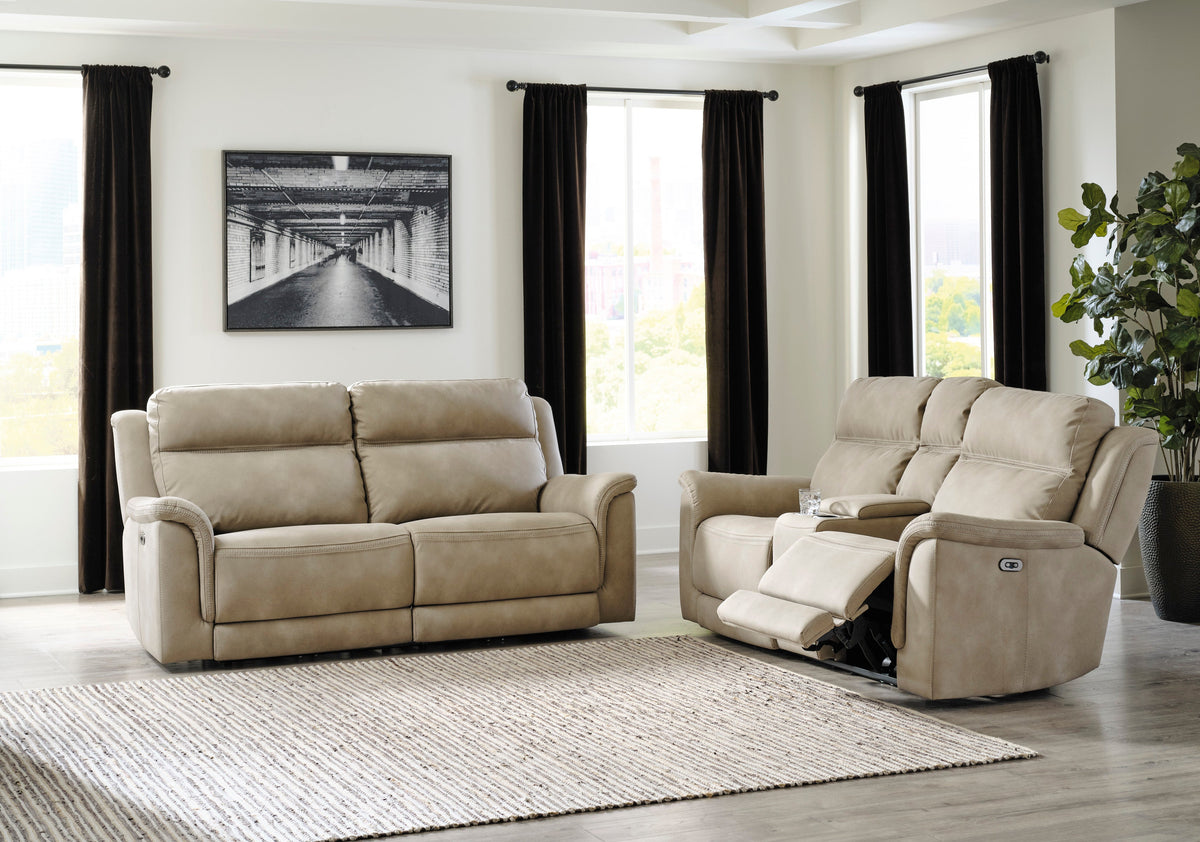 Next-Gen DuraPella Sand POWER Reclining Sofa and Loveseat 59302