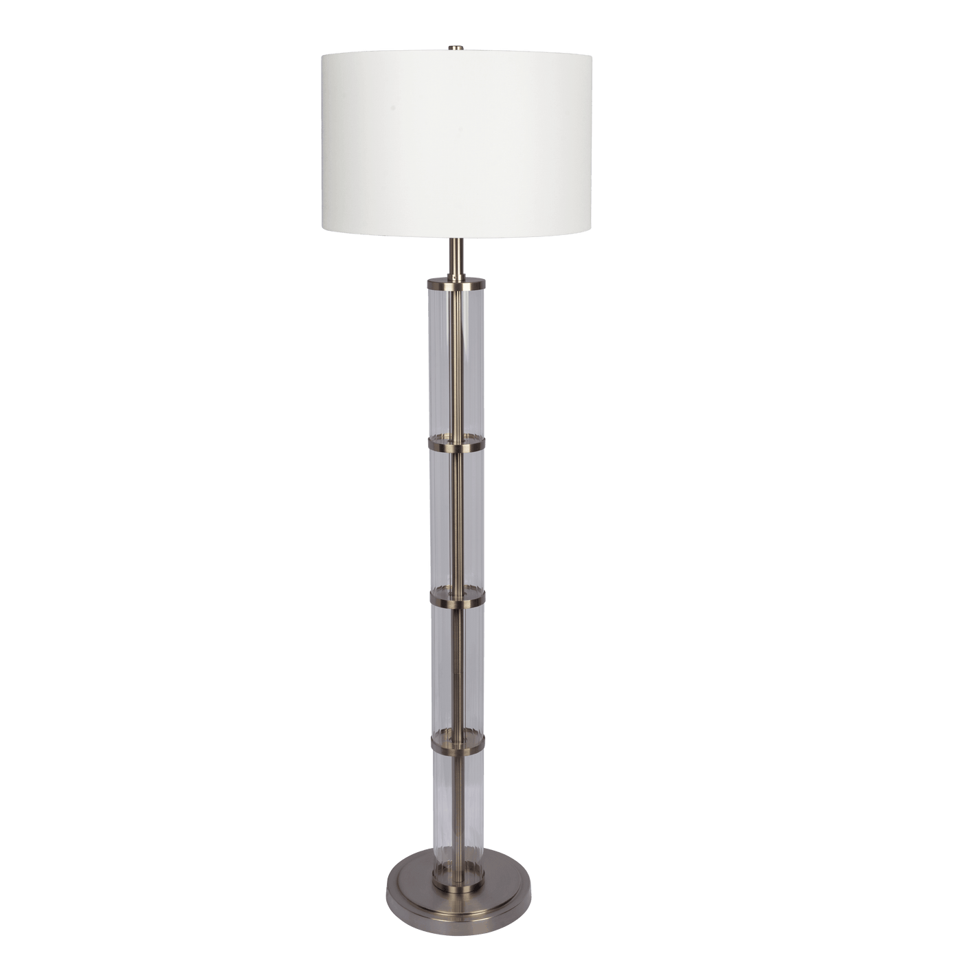 Nimbus Brushed Nickel Floor Lamp with 3-Way Rotary Switch Clear Glass Body Metal Base