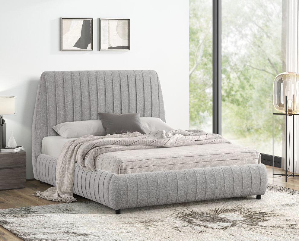 Oasis Grey  Boucle King Platform Bed