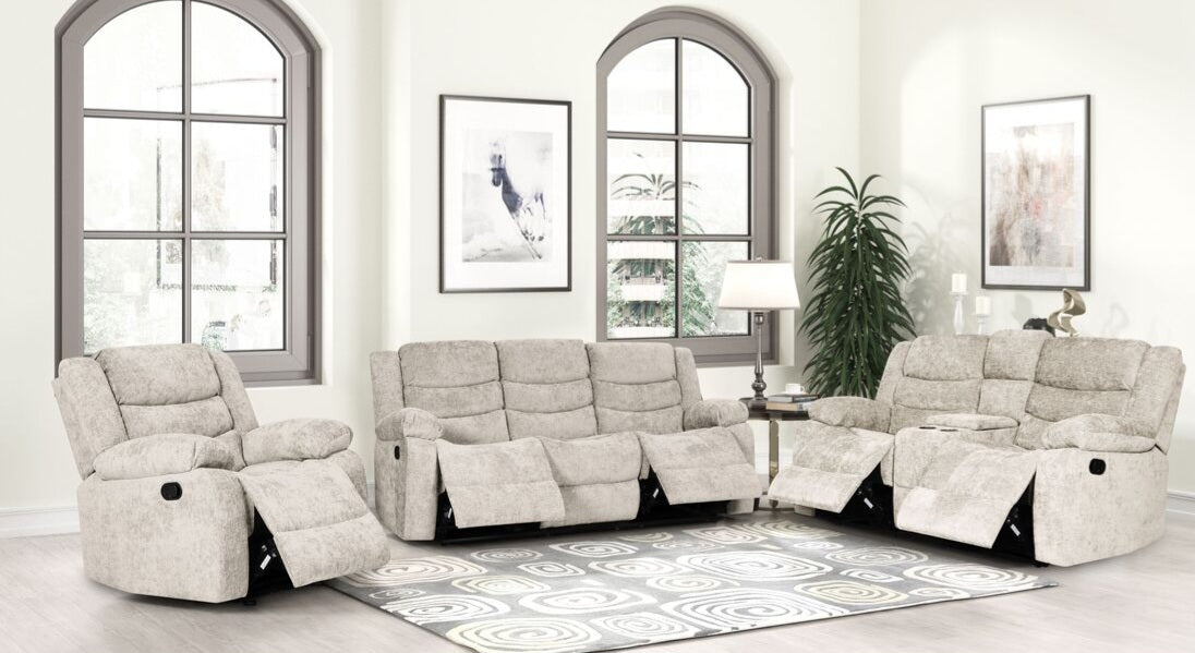 Oliver Beige Fabric 3pc Reclining Set