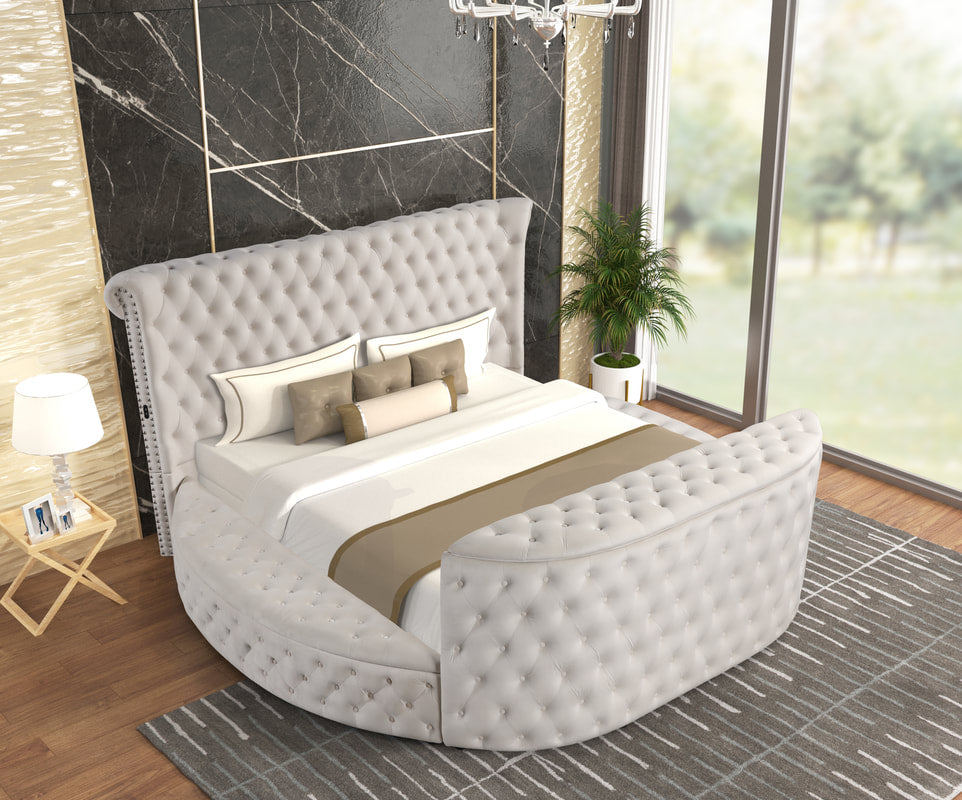 Patron Beige Velvet Queen Platform Bed