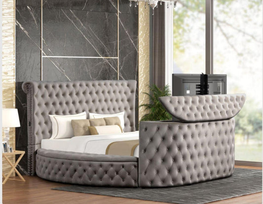 Patron Gray Velvet Queen Platform Bed