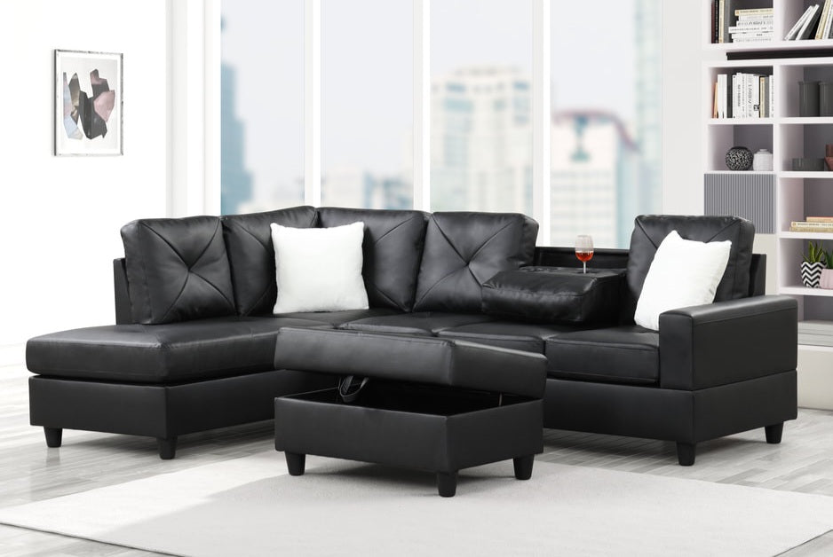 Rocket Black PU Reversible Sectional