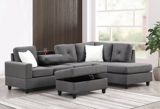 Rocket Charcoal Fabric Reversible Sectional