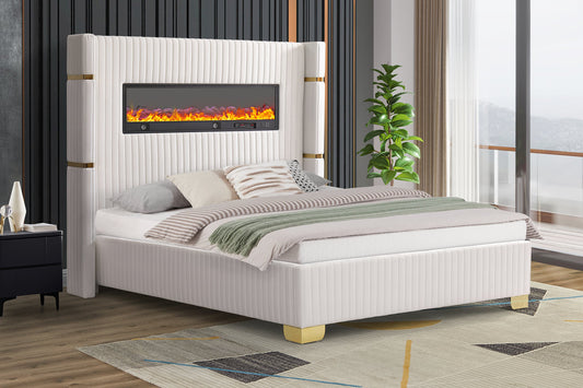 Romance Fireplace/BlutoothSpeakers White Queen Platform Bed