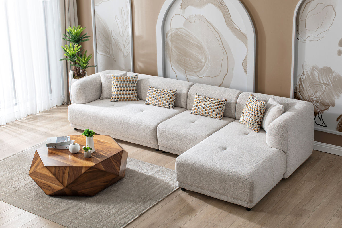 Lyna Ivory 3pc 144" RAF Sectional