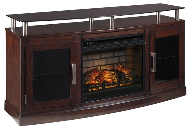 Chanceen Dark Brown 60" TV Stand with Fireplace | W757-48