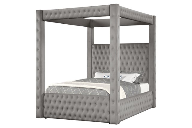 Castle Grey Velvet King Platform Bed