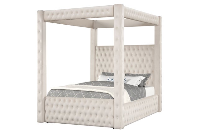 Castle Cream Velvet King Platform Bed