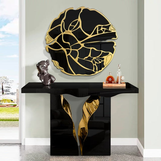 A801 Black/Gold Console + Mirror Set