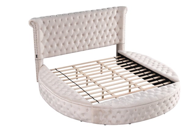 Penthouse Beige Storage Platform Queen Bed with USB