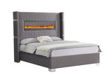 Romance Fireplace/BlutoothSpeakers Gray Queen Platform Bed