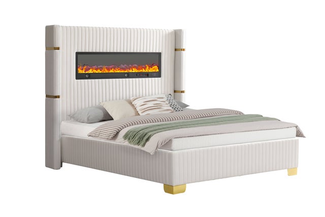 Romance Fireplace/BlutoothSpeakers White Queen Platform Bed