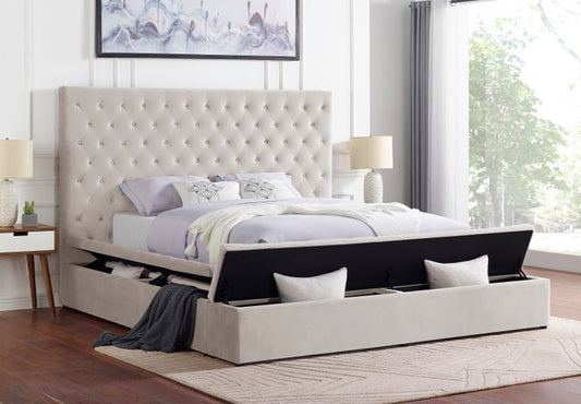 Paris Beige Velvet Platform  Bed King