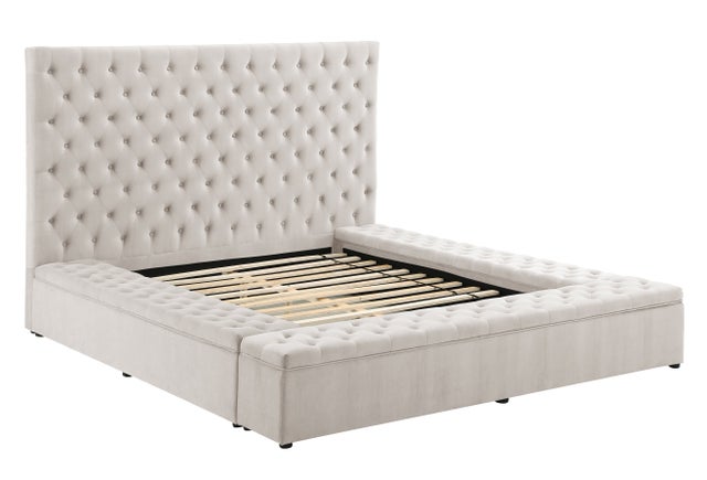 Paris Beige Velvet Platform  Bed Queen