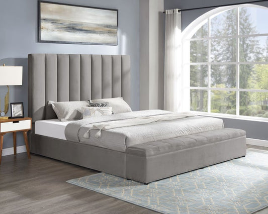 Valencia Gray Velvet King Platform Bed