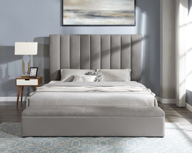 Valencia Gray Velvet Queen Platform Bed