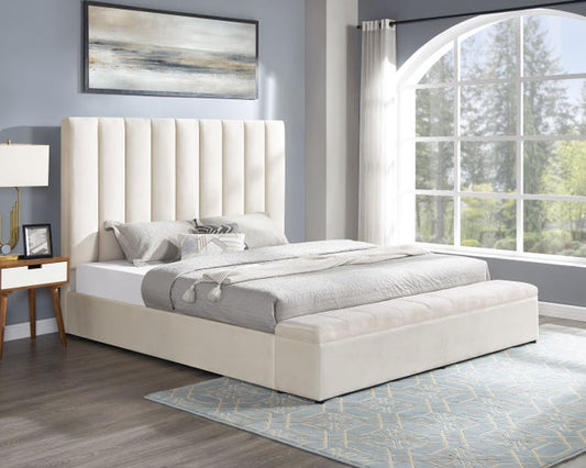 Valencia Beige Velvet King Platform Bed