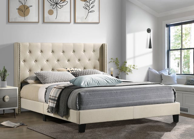 Katy Queen Platform Bed Beige HH740